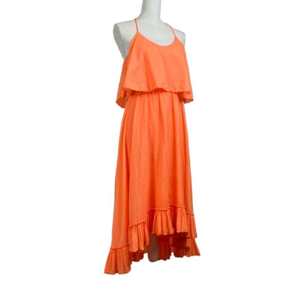 Halston‎ Heritage Ruffle High Low Dress Orange Lined Women's Size 6